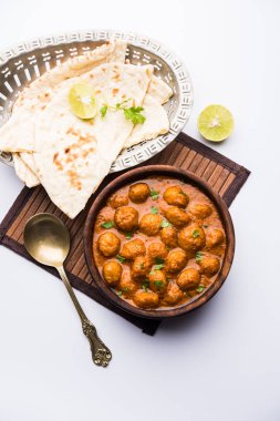 Masala Soya Chunk Curry made using Soyabean nuggets and spices - protein rich food from India