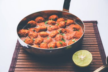 Masala Soya Chunk Curry made using Soyabean nuggets and spices - protein rich food from India