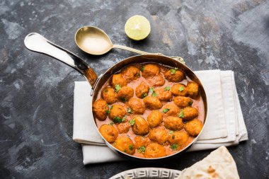 Masala Soya Chunk Curry made using Soyabean nuggets and spices - protein rich food from India