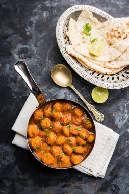 Masala Soya Chunk Curry made using Soyabean nuggets and spices - protein rich food from India