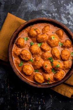 Masala Soya Chunk Curry made using Soyabean nuggets and spices - protein rich food from India