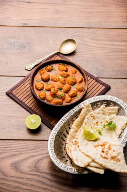 Masala Soya Chunk Curry made using Soyabean nuggets and spices - protein rich food from India