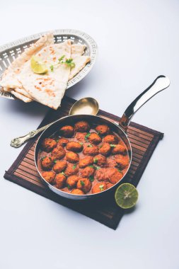 Masala Soya Chunk Curry made using Soyabean nuggets and spices - protein rich food from India