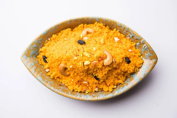 Badaam Kesar Shira Sheera Halwa Azafrán Almendras Postre Indio Popular — Foto de Stock