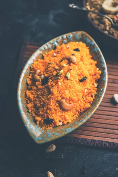 Badaam Kesar Shira Sheera Almond Saffron Halwa Popular Indian Dessert — Stock Photo, Image