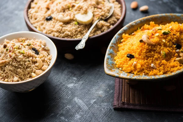 Badaam Kesar Shira Sheera Halwa Azafrán Almendras Postre Indio Popular — Foto de Stock