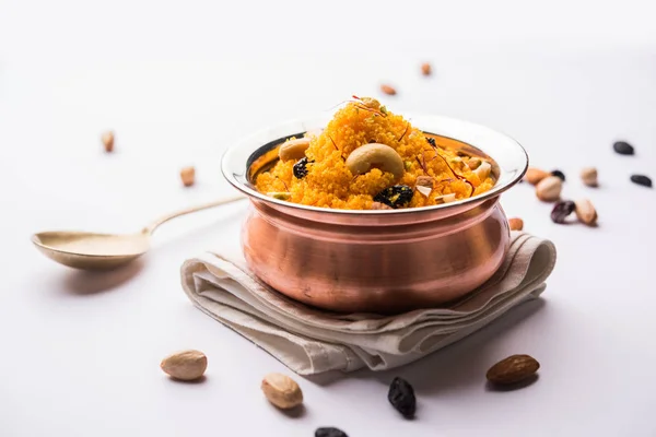 Badaam Kesar Shira Sheera Almond Saffron Halwa Popular Indian Dessert — Stock Photo, Image
