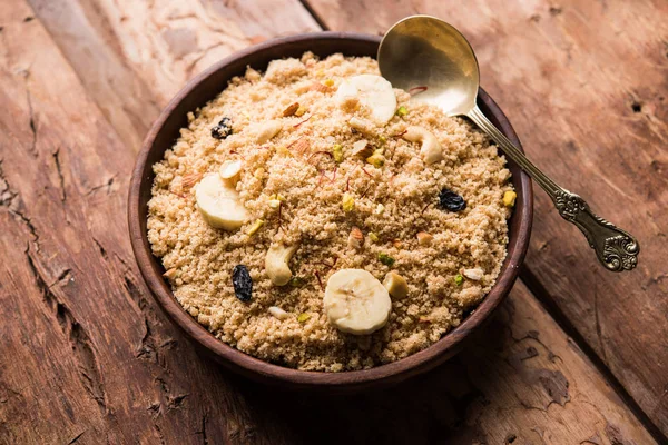 Sweet Sheera Halwa Sooji Hecho Con Sémola Rawa Receta Postre — Foto de Stock