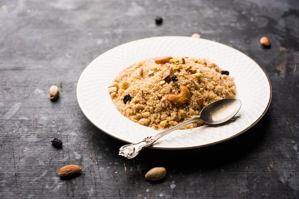 Sweet Sheera Halwa Sooji Hecho Con Sémola Rawa Receta Postre — Foto de Stock