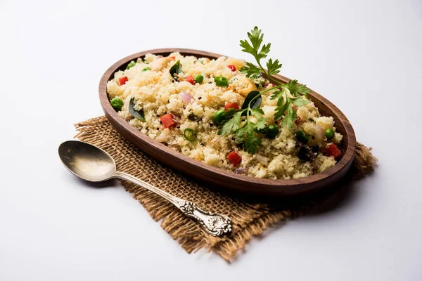 Rava Upma Uppuma Colazione Indiana Del Sud Servita Una Ciotola — Foto Stock