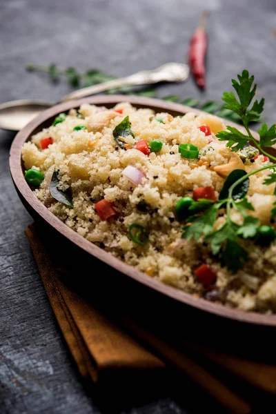 Rava Upma Uppuma Micul Dejun Indian Sud Servit Într Castron — Fotografie, imagine de stoc