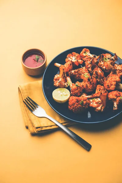 Tandoori Gobi Couve Flor Assada Tikka Alimento Inicial Índia Servido — Fotografia de Stock