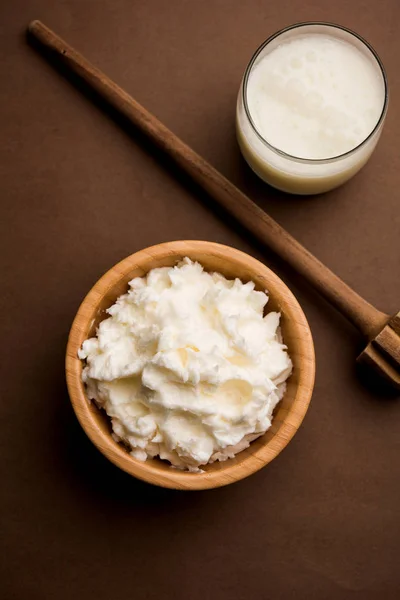 Manteiga Branca Caseira Makhan Makkhan Hindi Servida Uma Tigela Foco — Fotografia de Stock