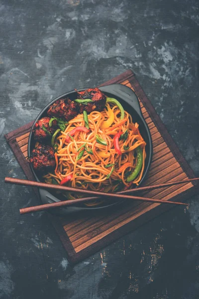 Manchurian Hakka Schezwan Noodles Popular Indochinese Food Served Bowl Selective — Stock Photo, Image