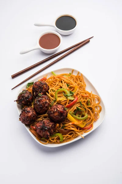 Manchurian Hakka Schezwan Noodles Popular Indochinese Food Served Bowl Selective — Stock Photo, Image