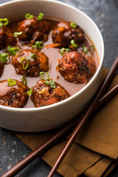 Veg Chicken Manchurian Gravy Popular Indo Chinese Food — Stock Photo, Image