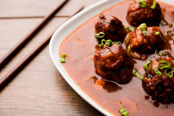 Veg Kip Manchurian Met Jus Populair Indo Chinees Eten — Stockfoto