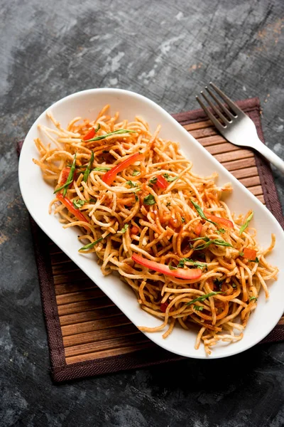 Chinese Bhel Spicy Indo Chinese Recipe Served Bowl Selective Focus — Stock Photo, Image