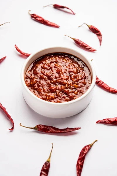 Schezwan Sauce Szechuan Chutney Important Ingredient Chinese Recipe Served Bowl — Stock Photo, Image