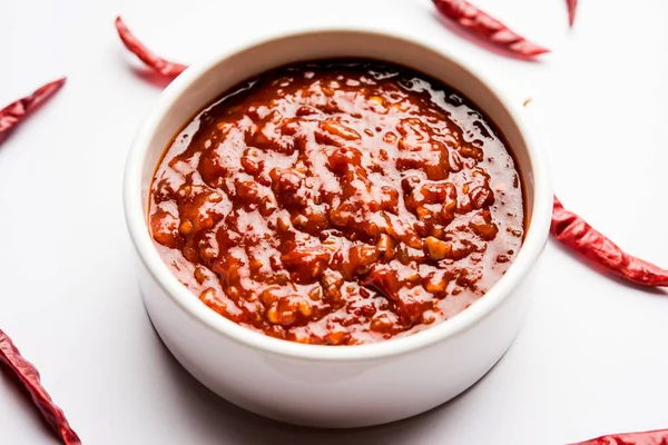 Schezwan Sauce Szechuan Chutney Ingrediente Importante Receta China Servido Tazón — Foto de Stock