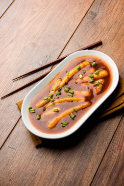 Soslu Bebek Mısır Mançurya - popüler Hindi-çin tarifi. seçici odaklama