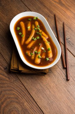 Soslu Bebek Mısır Mançurya - popüler Hindi-çin tarifi. seçici odaklama