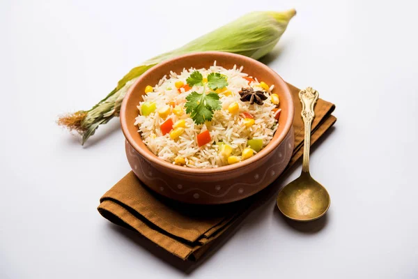 Maíz Pilaf Pulav Hecho Con Semillas Maíz Hervidas Con Arroz — Foto de Stock