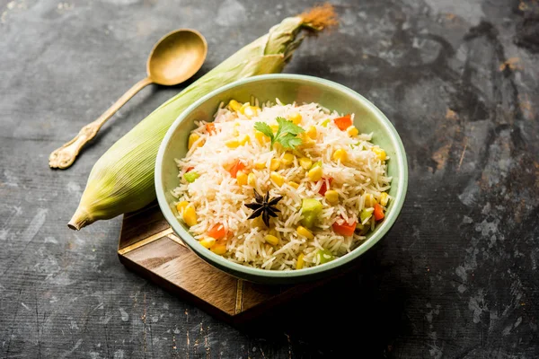 Maíz Pilaf Pulav Hecho Con Semillas Maíz Hervidas Con Arroz — Foto de Stock