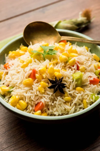 Maíz Pilaf Pulav Hecho Con Semillas Maíz Hervidas Con Arroz — Foto de Stock