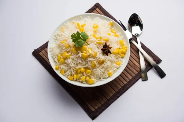 Corn Rice Made Using Boiled Maize Seeds Basmati Rice Served — Stock Photo, Image