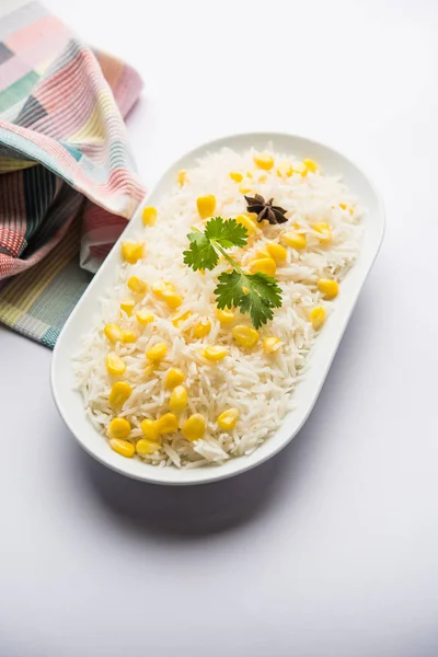 Corn Rice Made Using Boiled Maize Seeds Basmati Rice Served — Stock Photo, Image