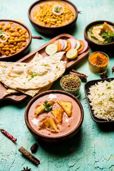 Grupo Comida India Como Palak Paneer Butter Masala Choley Chola — Foto de Stock