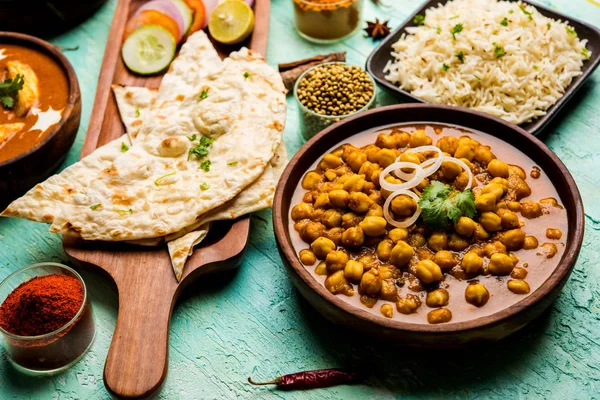 Chola Chole Curry Choley Con Naan Arroz —  Fotos de Stock