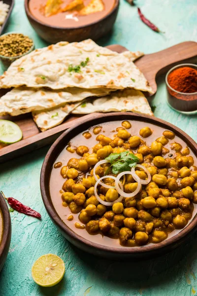 Chola Chole Veya Choley Curry Naan Pirinç Ile — Stok fotoğraf