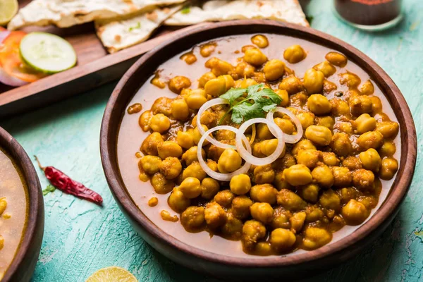 Chola Chole Choley Curry Con Naan Riso — Foto Stock