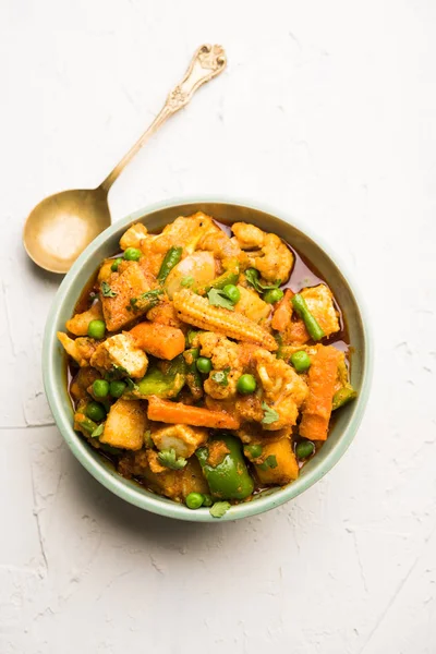 Mix Zeleninové Kari Recept Indický Hlavní Chod Obsahuje Mrkev Květák — Stock fotografie