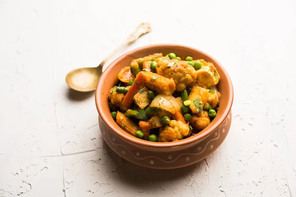 Mix Gemüse Curry Indisches Hauptgericht Rezept Enthält Karotten Blumenkohl Grüne — Stockfoto