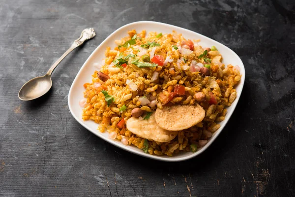 Bhelpuri Chaat Chat Una Comida Sabrosa India Servida Tazón Plato — Foto de Stock