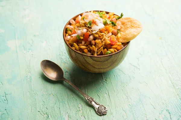 Bhelpuri Chaat Chat Una Comida Sabrosa India Servida Tazón Plato — Foto de Stock