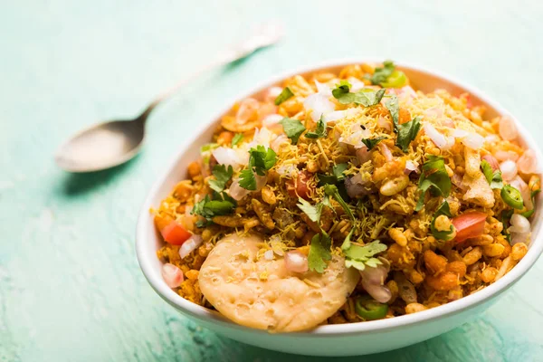 Bhelpuri Chaat Chat Una Comida Sabrosa India Servida Tazón Plato — Foto de Stock