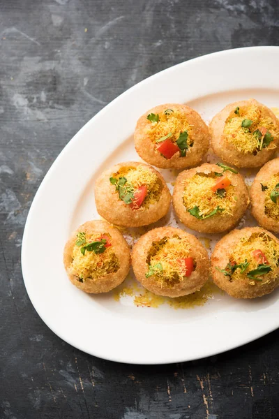 Sev Puri Lanche Indiano Tipo Chaat Popular Mumbai Pune Maharashtra — Fotografia de Stock