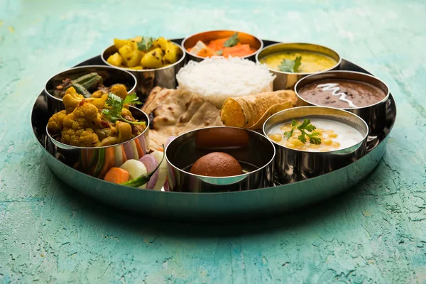 Plat Alimentaire Indien Hindou Veg Thali Focus Sélectif — Photo