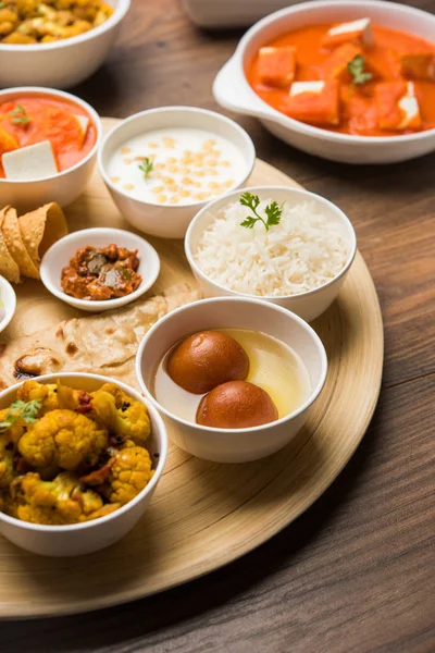 Indian Food Platter Hindu Veg Thali Selective Focus — Stock Photo, Image