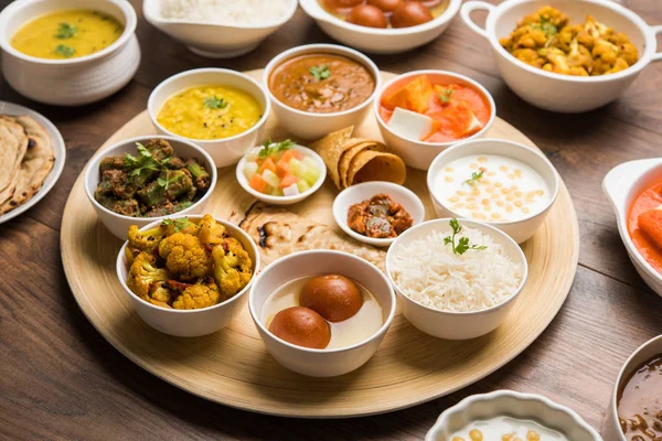 Indian Food Platter Hindu Veg Thali Selective Focus — Stock Photo, Image