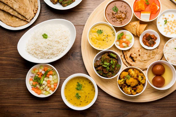 Indian Food Platter Hindu Veg Thali Selective Focus — Stock Photo, Image