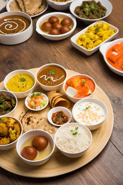 Indiase Voedsel Schotel Hindoe Veg Thali Selectieve Focus — Stockfoto