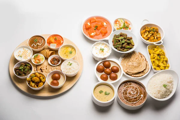 Ινδική Πιατέλα Τροφίμων Ινδουιστικά Λαχανικά Thali Επιλεκτική Εστίαση — Φωτογραφία Αρχείου