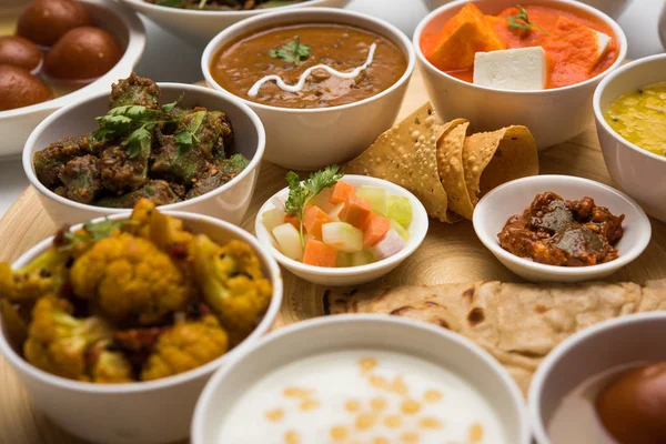 Indian Food Platter Hindu Veg Thali Selective Focus — Stock Photo, Image