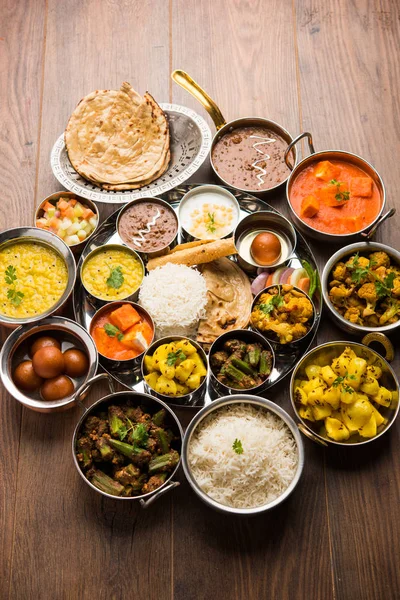 Індійська Їжа Блюдо Індуські Овочі Thali Селективний Фокус — стокове фото