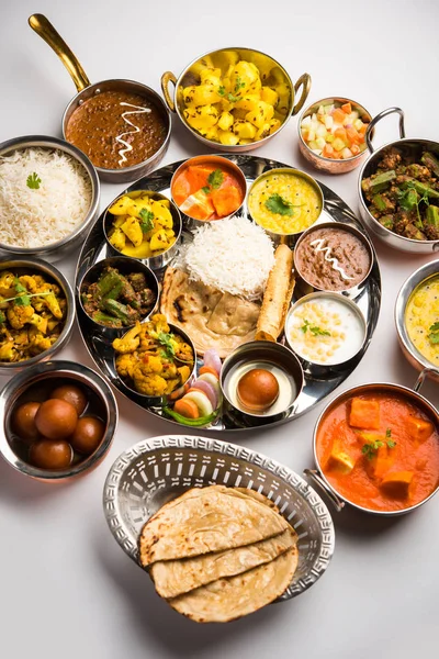 Plat Alimentaire Indien Hindou Veg Thali Focus Sélectif — Photo